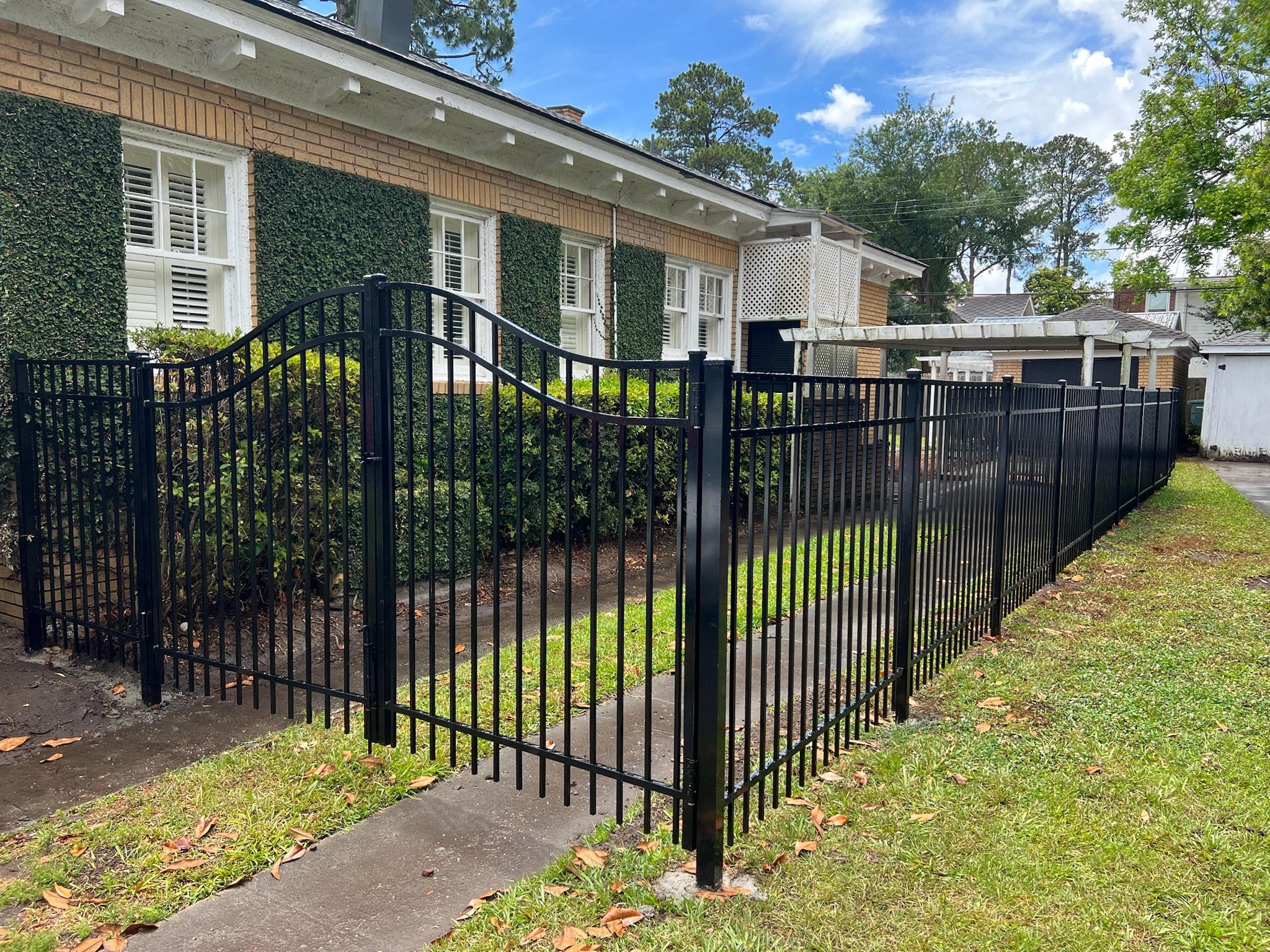 Ornamental iron fence with arched gate